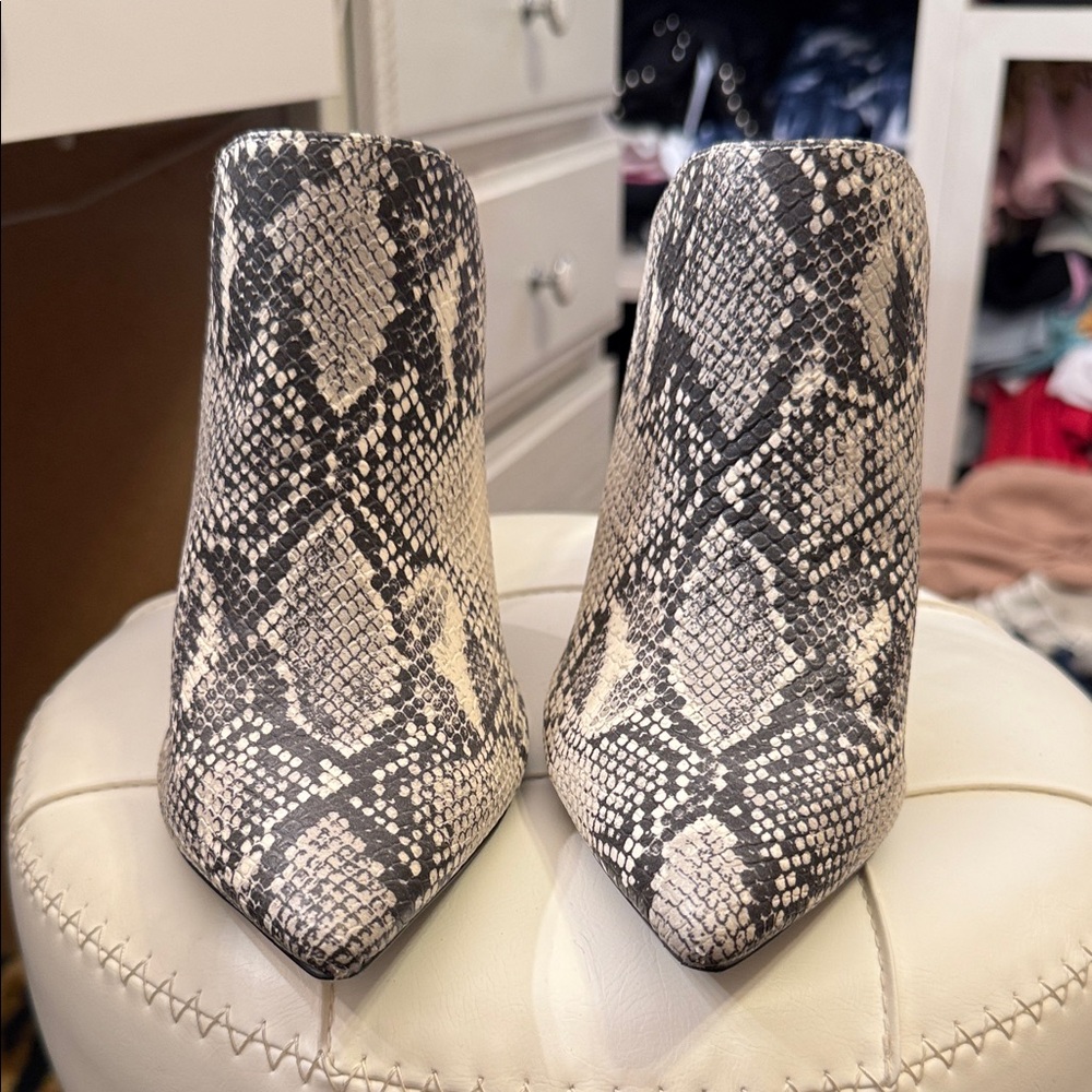 Qupid Black and White Snakeskin Ankle Booties